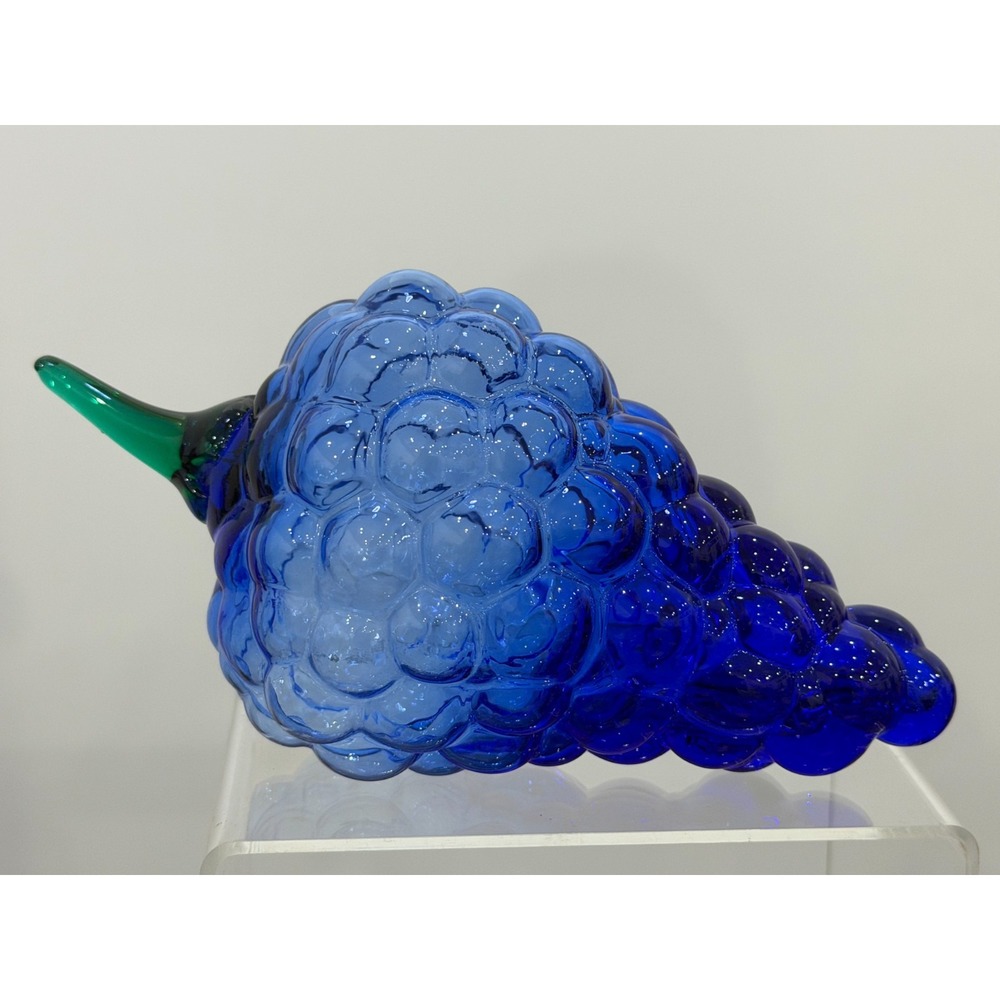 Hand blown Glass Grapes Mid Century Cobalt Blue 8.25" Fruit Art - Picture 2 of 9